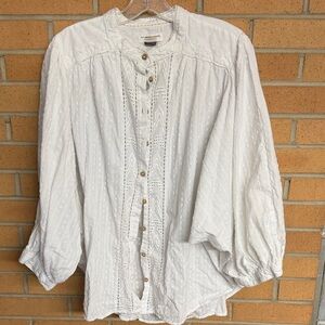 Anthropologie White Eyelet Button-Up Blouse